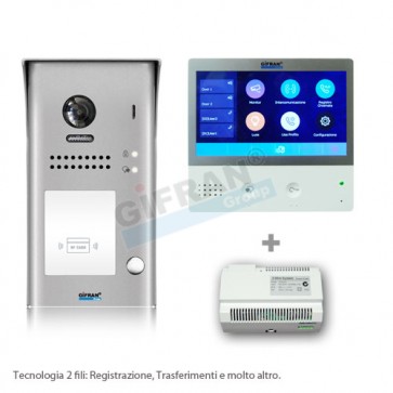 videocitofono monofamiliare 2 fili prezzo in offerta. Kit pulsantiera e monitor 7' Touch screen collegamento due fili non polarizzati su BUS. Videocitofoni professionali per ville o condomini. Funzione Trasferimento GSM, Registrazione in Memoria, Interfon