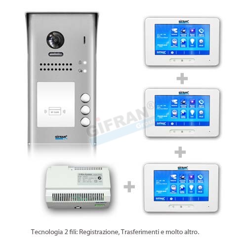 Videocitofono Professionale Tre Famiglie Kit 3 Monitor Touch Prezzi Ingrosso