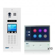 Kit videocitofono condominiale per medio e grandi condomini con pulsantiera ad incasso e 10 monitor 7 pollici touch screen