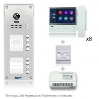kit videocitofono 8 appartamenti per condiominio collegamento su linea bus solo 2 fili