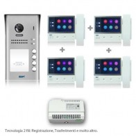 kit videocitofono quadrifamiliare con pulsantiera e monitor 7 pollici touch screen con cornetta