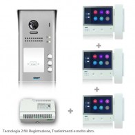 kit videocitofono trifamiliare con pulsantiera e monitor 7 pollici touch screen con cornetta