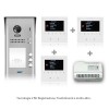 kit videocitofono trifamiliare con pulsantiera e 3 monitor collegamento 2 fili