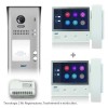 Kit videocitofono bifamiliare con pulsantiera e 2 monitor 7 pollici touch screen con cornetta